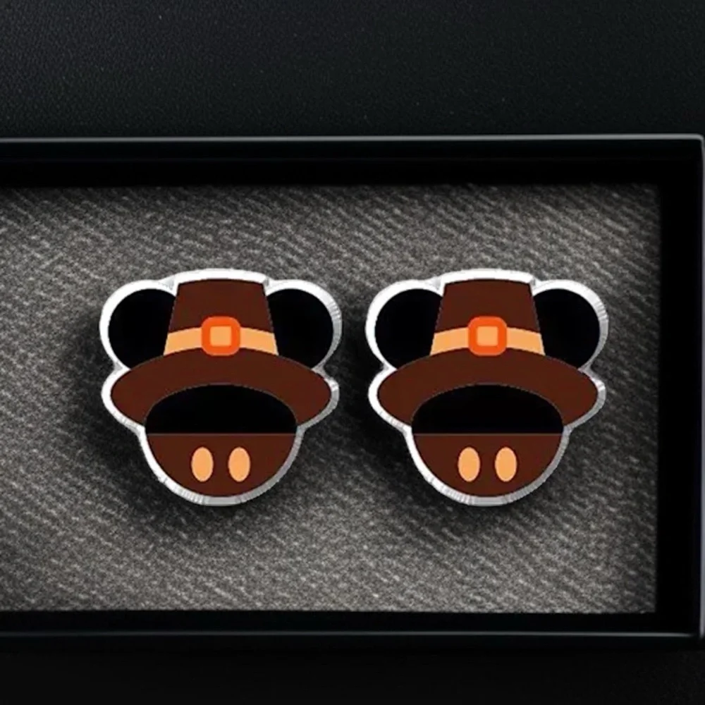 Thanksgiving Pilgrim Hat Mouse Ears Stud Earrings NWT Festive Fall Jewelry